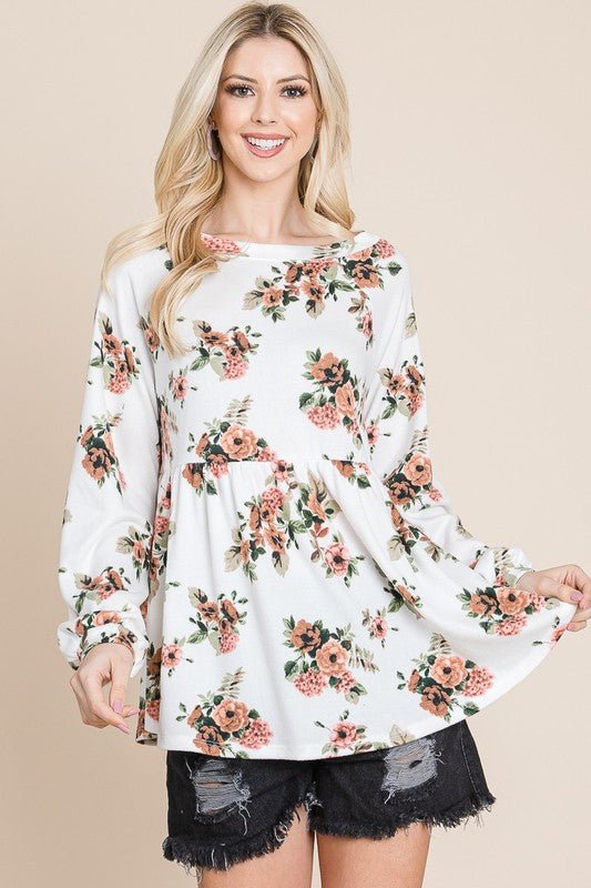 Super Lady Full Size Babydoll Floral Boat Neck Blouse - Love Salve